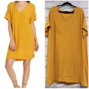 Madewell Shift Dress Novel Short Sleeve V-Neck Gold Yellow Preppy Size XL